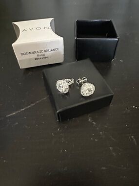 Avon Silver Tone Round Crystal Drop Stud Earrings